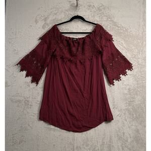 Shyanne Burgundy off-the-shoulder Crochet Trim Dress sz M Western Rodeo Cowgirl
